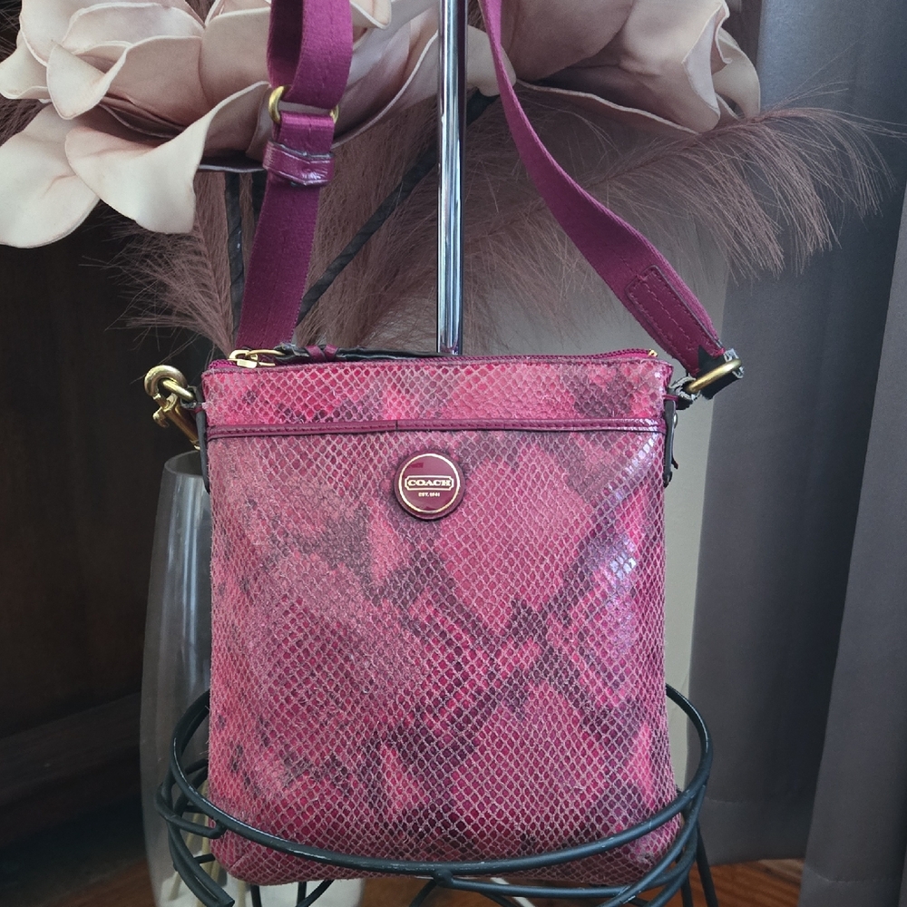 Coach Raspberry/fuchsia Python/snakeskin Embossed… - image 1